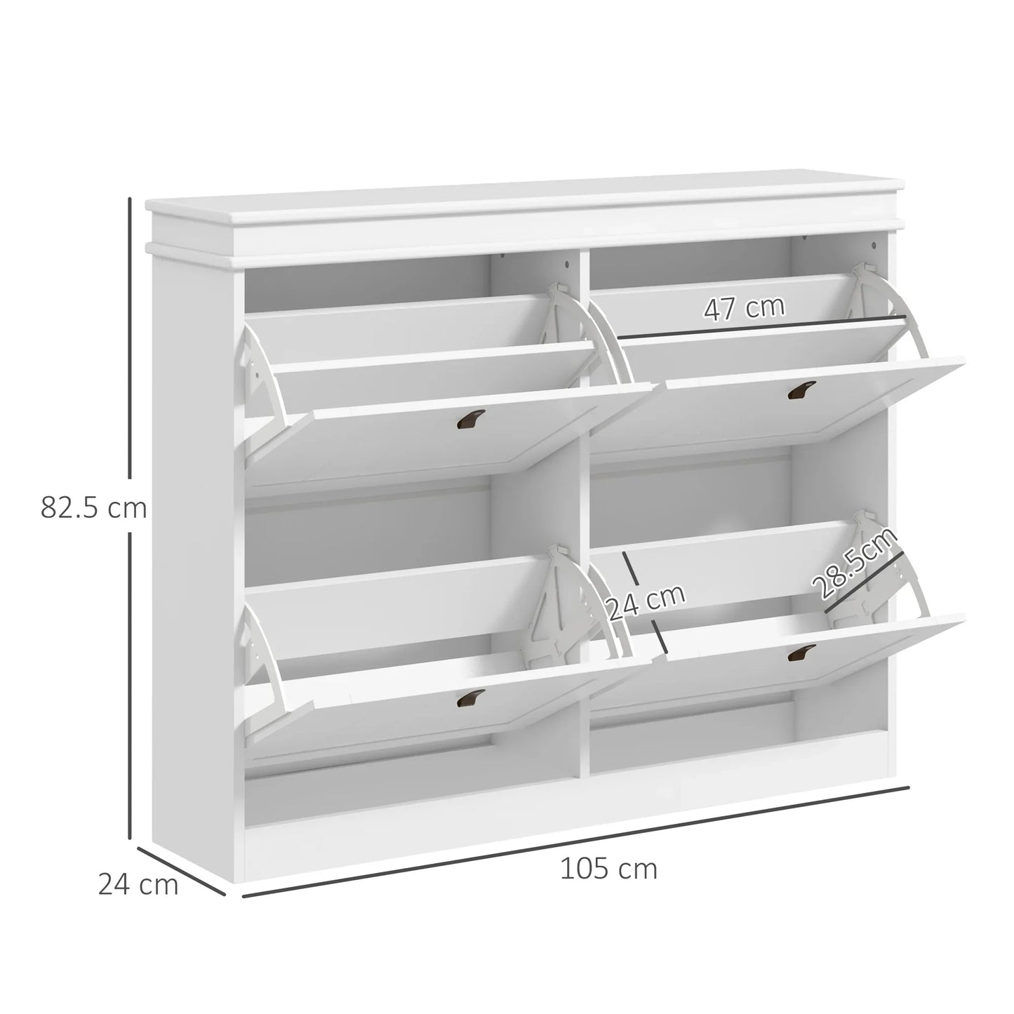 HOMCOM White Shoe Cabinet Slim Shoe Rack with 4 Tilt Doors and Adjustable Shelves for 20 Pairs of Shoes, Anti-tipping Device for Entrance Hallway 105x24x82.5 cm