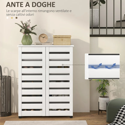 HOMCOM 5-Tier Shoe Cabinet with 4 Adjustable Shelves and Louvered Doors, Modern Space-Saving Wooden Shoe Organizer, 76x33x98 cm, White