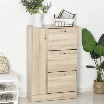HOMCOM 2-in-1 Schuhschrank für Schuhe und Regenschirme, großer Schrank mit verstellbarem Regal für 12 Paar, 79x26x120 cm, Holz