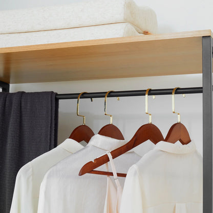 HOMCOM Industrial Style Clothes Rack Made of Steel and Wood, Wardrobe with Shelf and 2 Open Side Compartments, 80x40x180cm, Natural