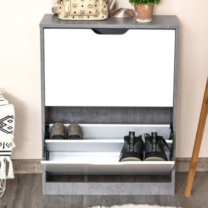 HOMCOM Holz Schuhschrank Schuhregal mit 2 Klapptüren und 4 Ablagen für 8 Paare im Eingangsbereich Flur Schlafzimmer 62,5x26x81 cm Grau