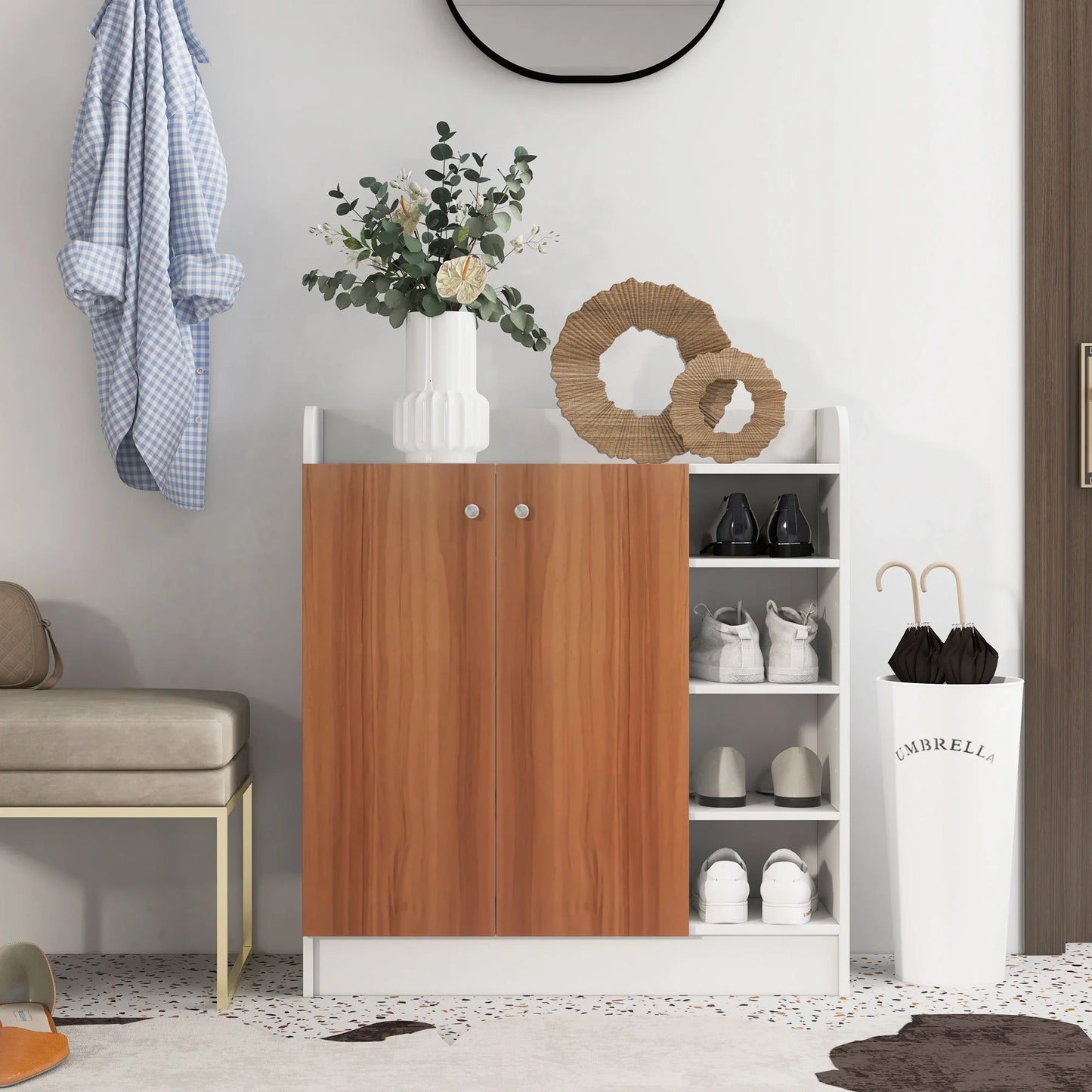 HOMCOM Shoe Cabinet with 2 Doors - Slim Shoe Rack with Adjustable Shelves for 12 Pairs of Shoes - 83x30x90 cm Natural
