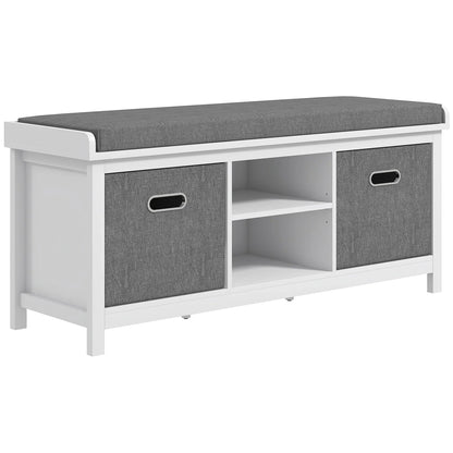 HOMCOM Schuhbank mit verstellbarem 3-stufigem Regal, 2 herausnehmbaren Schubladen und Polster, Möbel aus Spanplatte, 105x35x47 cm, Weiß und Grau