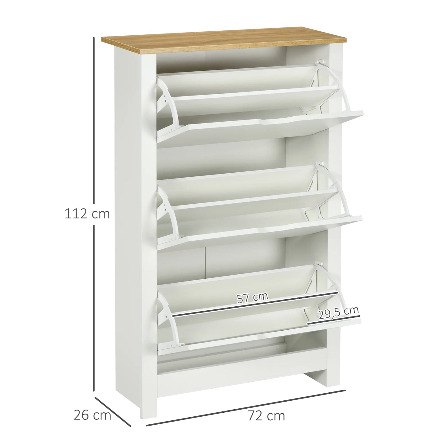 HOMCOM Shoe Cabinet with 3 Tipping Doors, Shoe Rack, Slim Shoe Cabinet with Adjustable Compartment, Shoe Cabinet for 18 Pairs of Shoes 72 x 26 x 112 cm, White+Natural