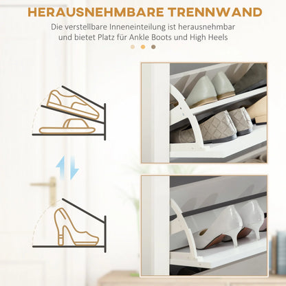 HOMCOM Shoe Cabinet with 3 Tipping Doors, Shoe Rack, Slim Shoe Cabinet with Adjustable Compartment, Shoe Cabinet for 18 Pairs of Shoes 72 x 26 x 112 cm, White+Natural