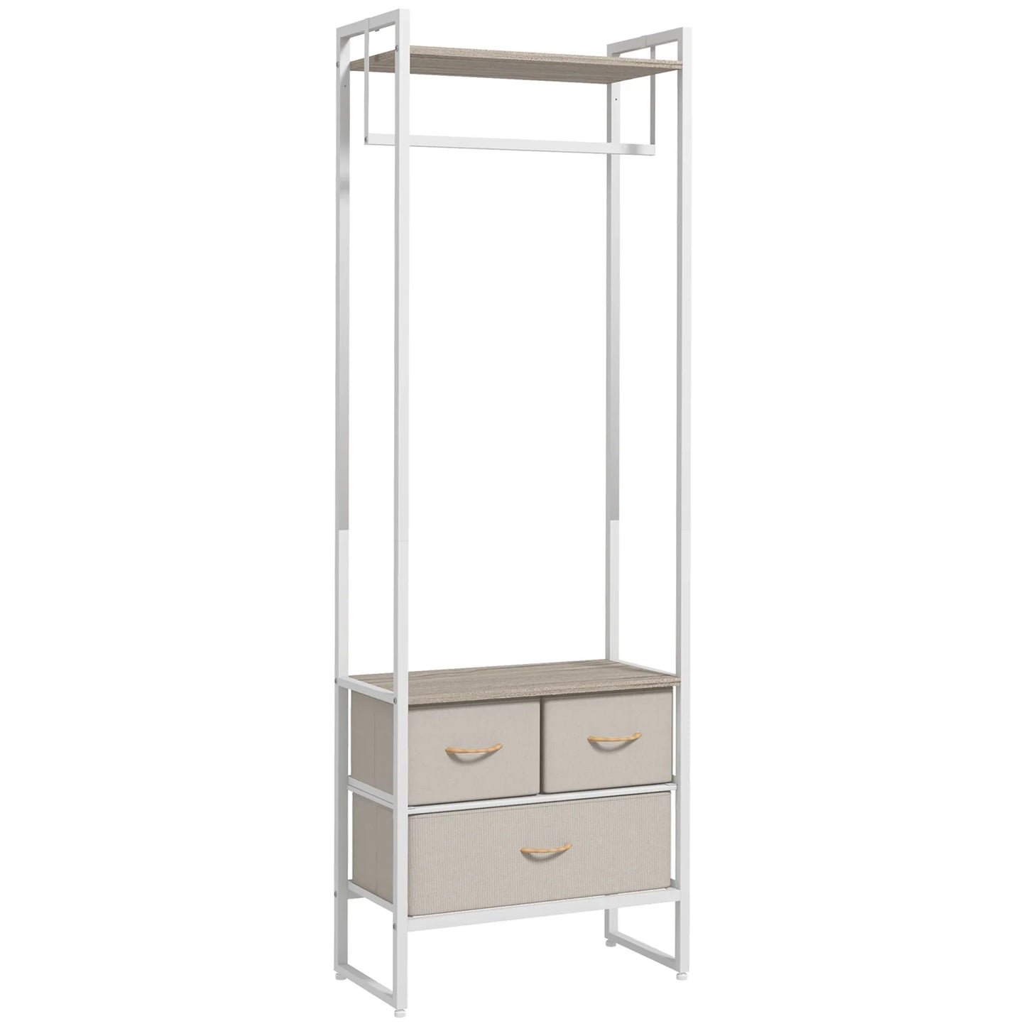 HOMCOM Coat Rack for Hallway with 3 Fabric Drawers, Clothes Rail and Shelf for Hallway, Bedroom, Living Room 58.5x30x178 cm Natural