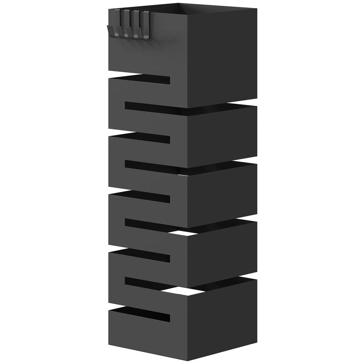 HOMCOM Metall-Schirmständer, quadratisch, mit abnehmbarer Tropfschale & 4 Haken, für Diele, 15,5 x 15,5 x 49 cm, Schwarz