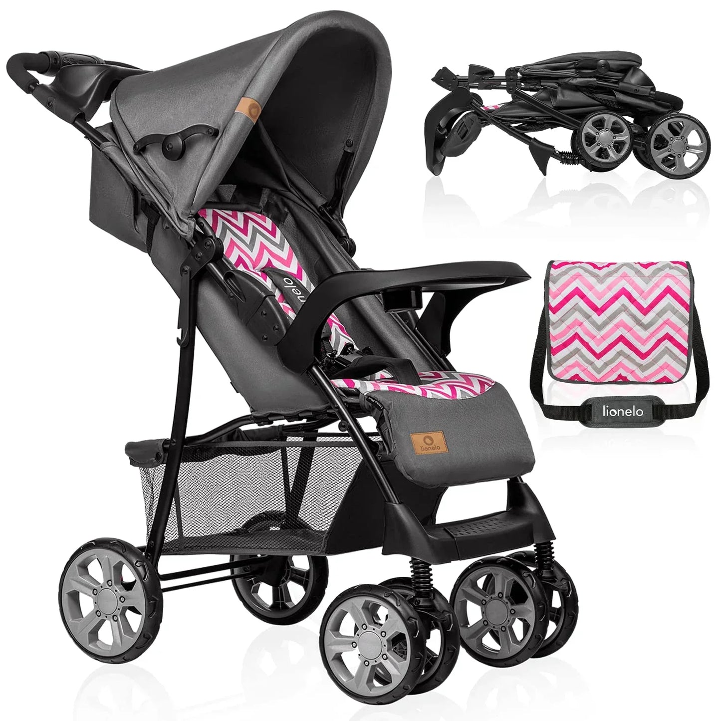 LIONELO Emma Plus Kinderwagen bis zu 15 kg, Kindersportwagen, leicht, modern, klein, Buggy mit Liegeposition, zusammenklappbar, große Räder, großer Korb