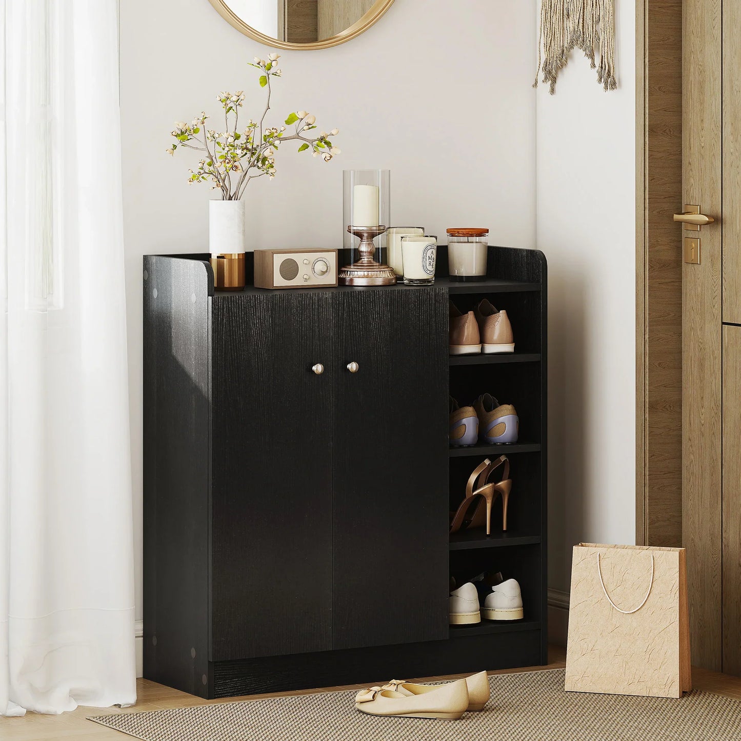 HOMCOM Schuhschrank mit 2 Türen – Schlanker Schuhregal mit einstellbaren Regalen für 12 Paar Schuhe für Flur und Eingangsbereich 83x30x90 cm Schwarz