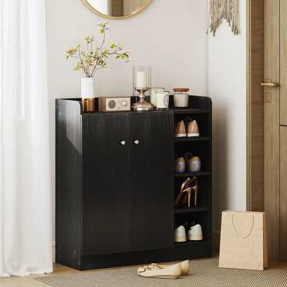 HOMCOM Schuhschrank mit 2 Türen – Schlanker Schuhregal mit einstellbaren Regalen für 12 Paar Schuhe für Flur und Eingangsbereich 83x30x90 cm Schwarz