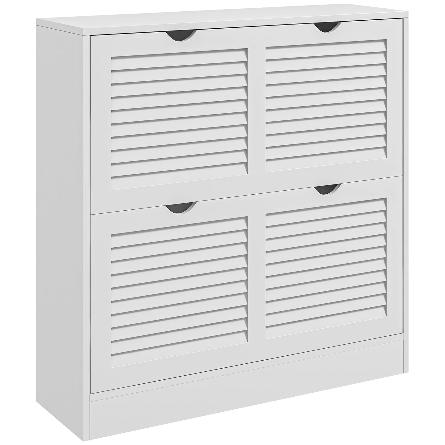 HOMCOM Modernes Schuhregal Eingangs-Schuhschrank mit 2 Klapptüren und verstellbaren Regalen für 16 Paar Schuhe, schmaler Schuhschrank für Flur, 81,5x25x83 cm, Weiß