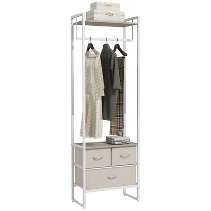 HOMCOM Coat Rack for Hallway with 3 Fabric Drawers, Clothes Rail and Shelf for Hallway, Bedroom, Living Room 58.5x30x178 cm Natural