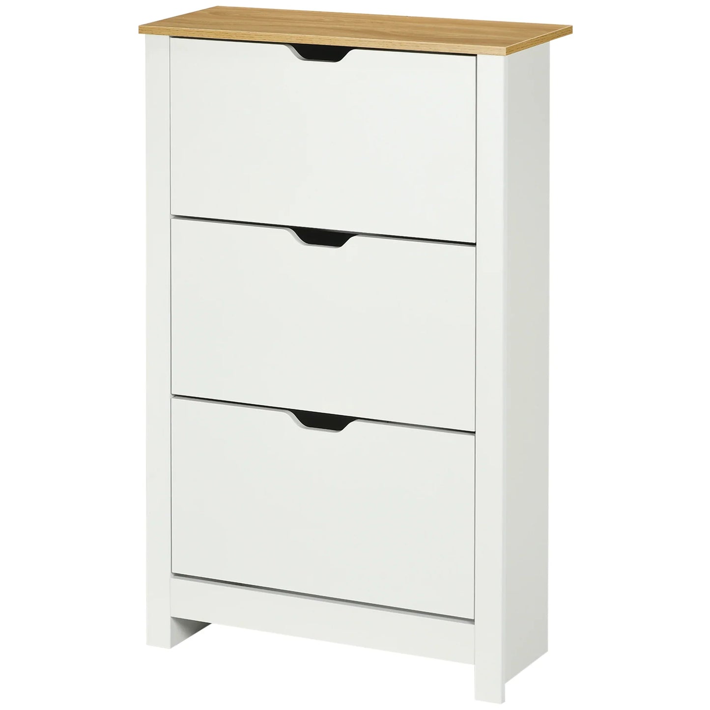 HOMCOM Shoe Cabinet with 3 Tipping Doors, Shoe Rack, Slim Shoe Cabinet with Adjustable Compartment, Shoe Cabinet for 18 Pairs of Shoes 72 x 26 x 112 cm, White+Natural