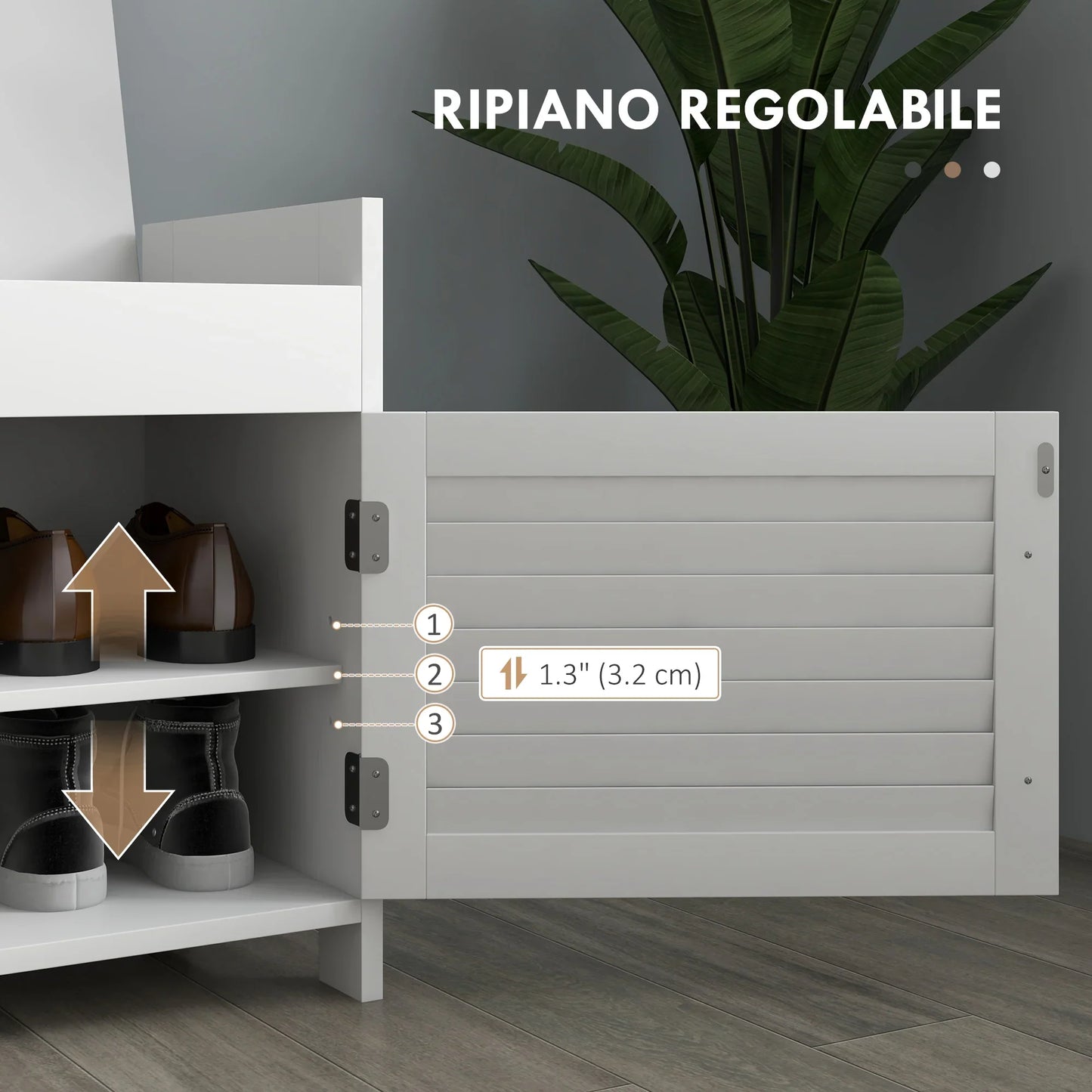 HOMCOM Schuhbank mit verstellbarer Innenablage in 3 Höhen, schlanke Schuhbank aus MDF mit Leinenbezug, 90x36x50 cm, Weiß und Grau