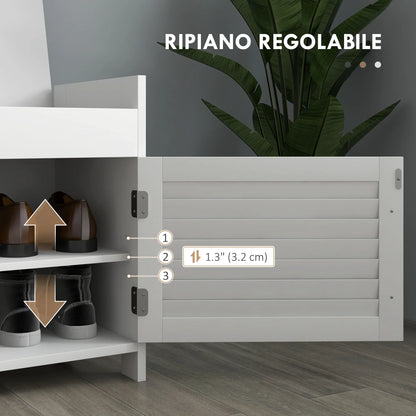 HOMCOM Schuhbank mit verstellbarer Innenablage in 3 Höhen, schlanke Schuhbank aus MDF mit Leinenbezug, 90x36x50 cm, Weiß und Grau