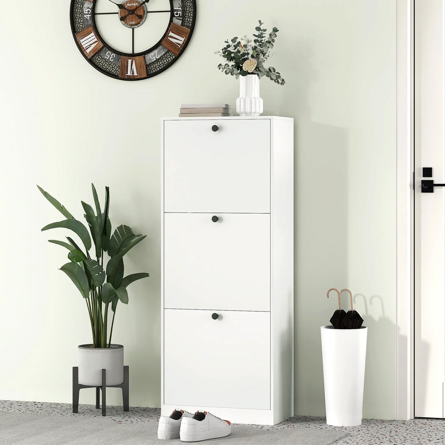 HOMCOM Shoe Cabinet with 3 Tipping Drawers, Shoe Rack with Adjustable Compartment, Slim Shoe Cabinet for 12 Pairs of Shoes 47 x 26 x 120 cm, White