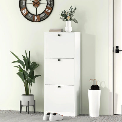 HOMCOM Shoe Cabinet with 3 Tipping Drawers, Shoe Rack with Adjustable Compartment, Slim Shoe Cabinet for 12 Pairs of Shoes 47 x 26 x 120 cm, White