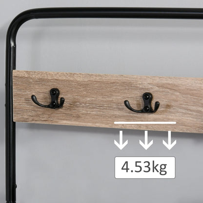 HOMCOM Coat Rack with Bench and Shoe Storage, Industrial Style, Vintage Wood and Black Steel Hallway Furniture