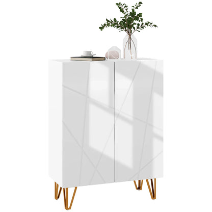 HOMCOM Shoe Cabinet, Shoe Storage Cabinet, 2 Doors with Soft-Close Hinge, Adjustable Shelves for 15-20 Pairs of Shoes, White Lacquer