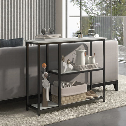 HOMCOM Console table, hall table with 3 shelves, 100 x 30 x 80 cm, side table, small display table for narrow spaces, hallway, entrance, living room, bedroom, white