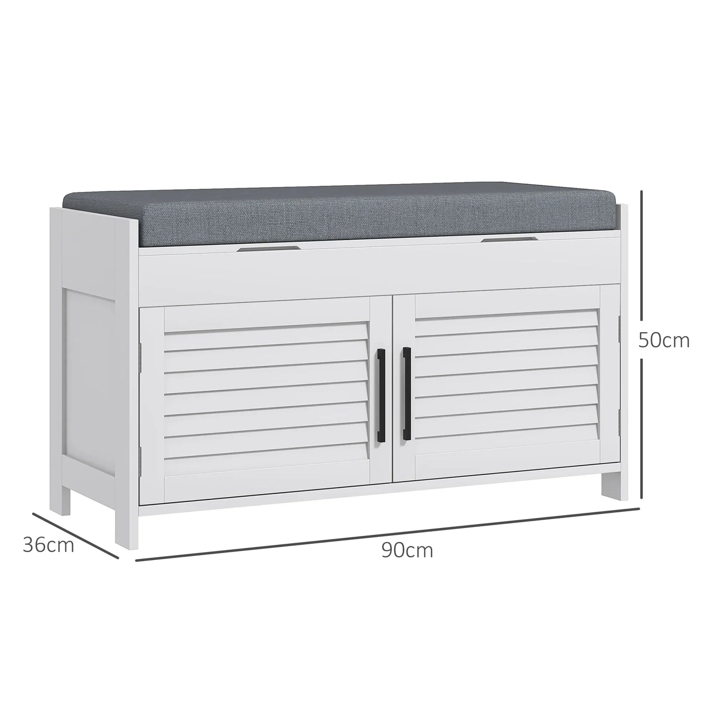 HOMCOM Schuhbank mit verstellbarer Innenablage in 3 Höhen, schlanke Schuhbank aus MDF mit Leinenbezug, 90x36x50 cm, Weiß und Grau