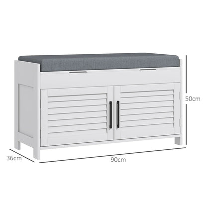 HOMCOM Schuhbank mit verstellbarer Innenablage in 3 Höhen, schlanke Schuhbank aus MDF mit Leinenbezug, 90x36x50 cm, Weiß und Grau