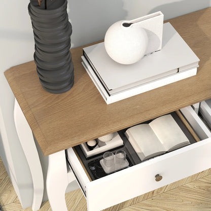 HOMCOM Konsolentisch Flurtisch mit 2 Schubladen im französischen Stil für Flur Schlafzimmer Wohnzimmer 100x35x76,5 cm Weiß und Dunkelbraun