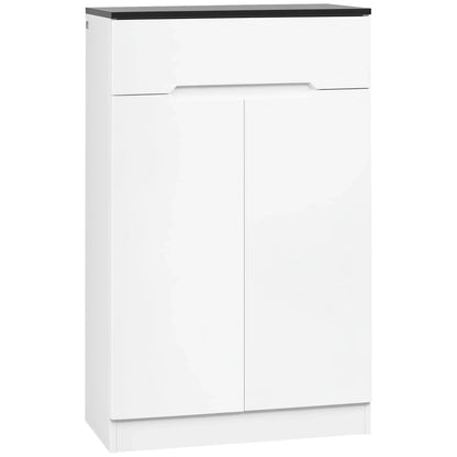 HOMCOM Slim Shoe Cabinet for up to 12 Pairs of Shoes for Entrances and Hallways with 3 Adjustable Shelves and Drawer made of Glossy Particle Board, 60x32x100 cm