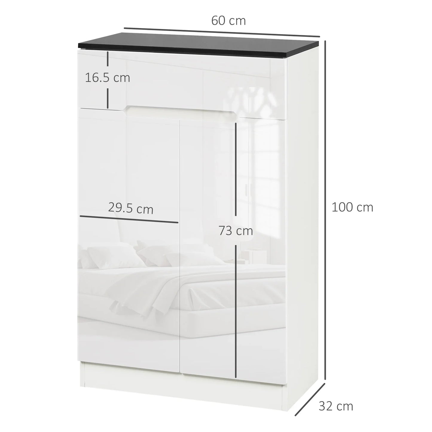 HOMCOM Slim Shoe Cabinet for up to 12 Pairs of Shoes for Entrances and Hallways with 3 Adjustable Shelves and Drawer made of Glossy Particle Board, 60x32x100 cm