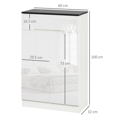 HOMCOM Slim Shoe Cabinet for up to 12 Pairs of Shoes for Entrances and Hallways with 3 Adjustable Shelves and Drawer made of Glossy Particle Board, 60x32x100 cm