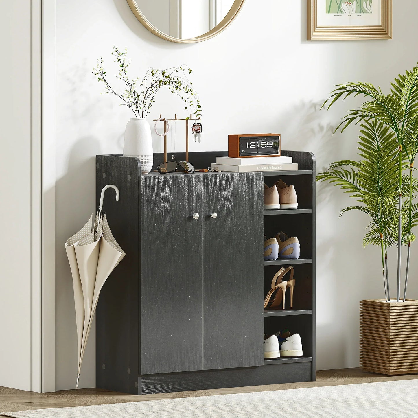 HOMCOM Schuhschrank mit 2 Türen – Schlanker Schuhregal mit einstellbaren Regalen für 12 Paar Schuhe für Flur und Eingangsbereich 83x30x90 cm Schwarz