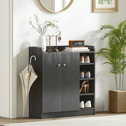 HOMCOM Schuhschrank mit 2 Türen – Schlanker Schuhregal mit einstellbaren Regalen für 12 Paar Schuhe für Flur und Eingangsbereich 83x30x90 cm Schwarz