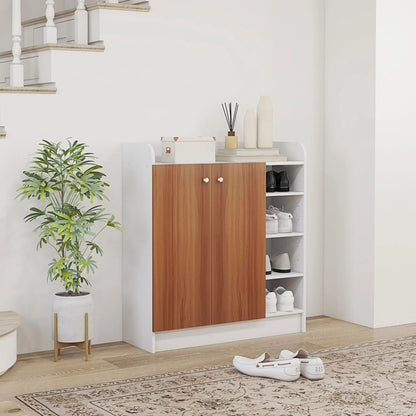 HOMCOM Shoe Cabinet with 2 Doors - Slim Shoe Rack with Adjustable Shelves for 12 Pairs of Shoes - 83x30x90 cm Natural
