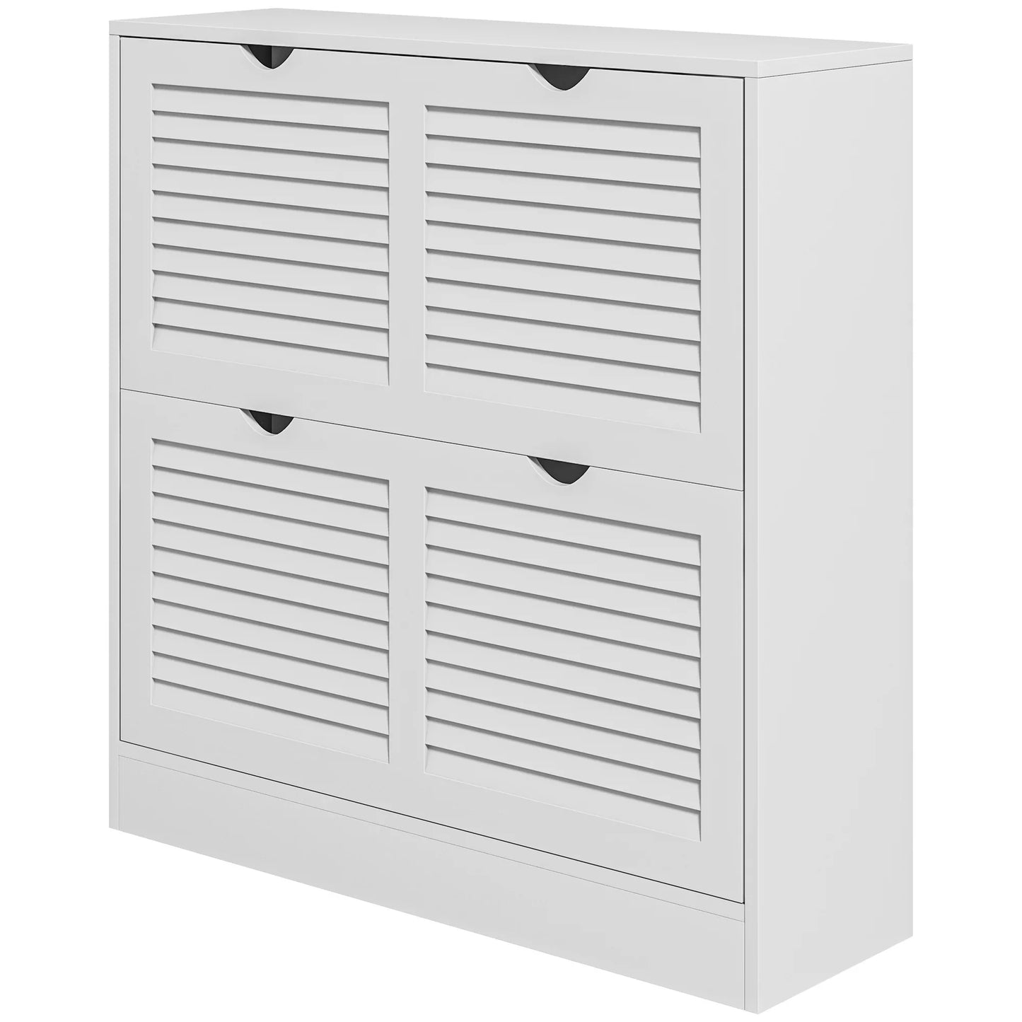 HOMCOM Modernes Schuhregal Eingangs-Schuhschrank mit 2 Klapptüren und verstellbaren Regalen für 16 Paar Schuhe, schmaler Schuhschrank für Flur, 81,5x25x83 cm, Weiß