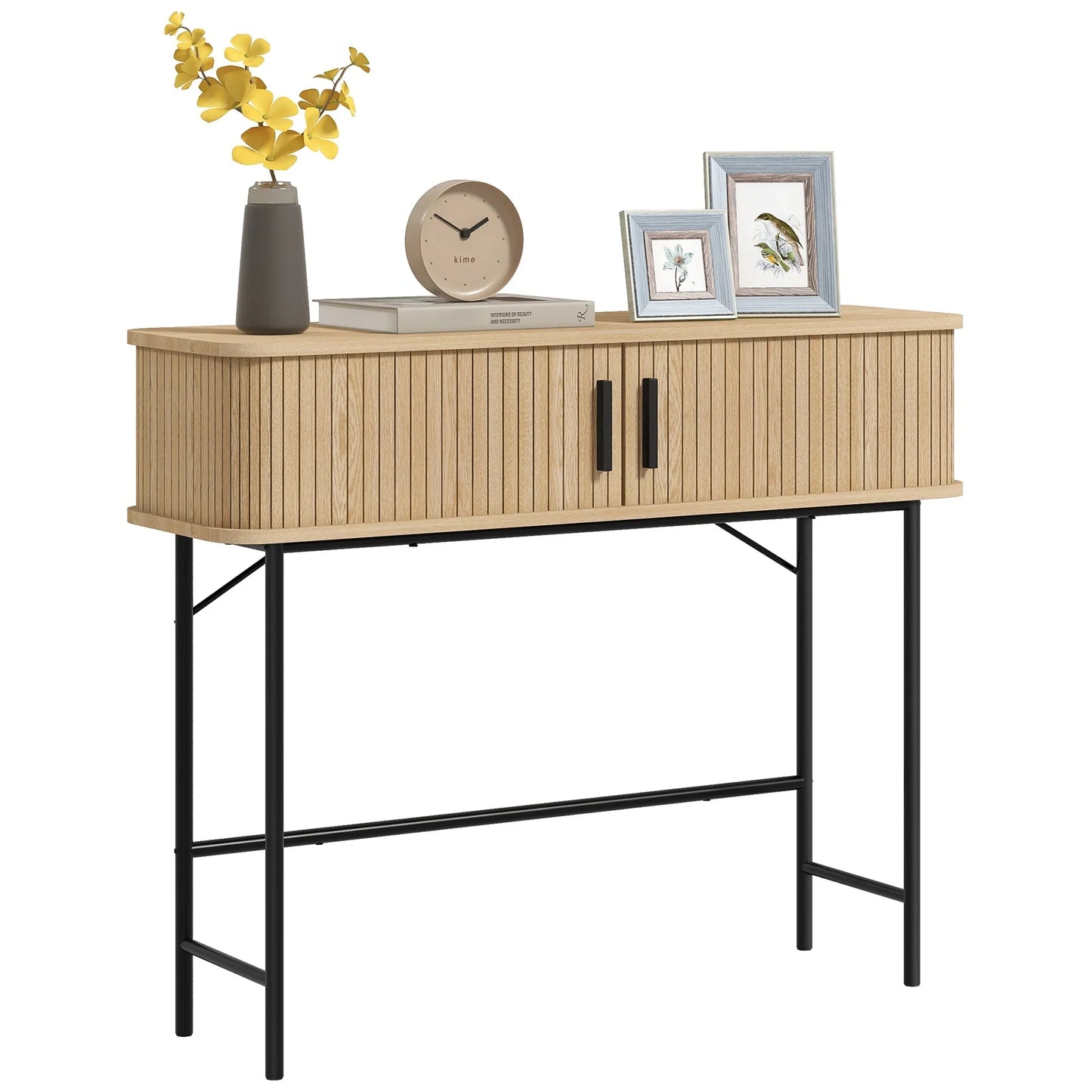 HOMCOM Vintage Konsolentisch Sideboard mit 2 Schiebetüren und Fächern für Flur 100x30x80 cm Eiche