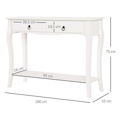 HOMCOM Konsolentisch Sideboard für Wohnzimmer und Flur, Akzenttisch mit Schubladen und Regal, elegantes Design 100x33x75cm Hochglanz Weiß