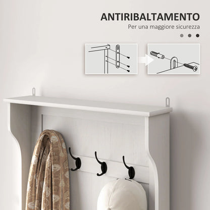 HOMCOM 3 in 1 Garderobenständer mit Schuhbank, platzsparender Boden-Garderobenständer mit 4 Haken und Ablagebank, MDF, für Flur, Schlafzimmer, 71,5x39,5x170 cm, Weiß und Braun