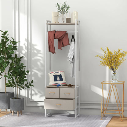 HOMCOM Coat Rack for Hallway with 3 Fabric Drawers, Clothes Rail and Shelf for Hallway, Bedroom, Living Room 58.5x30x178 cm Natural