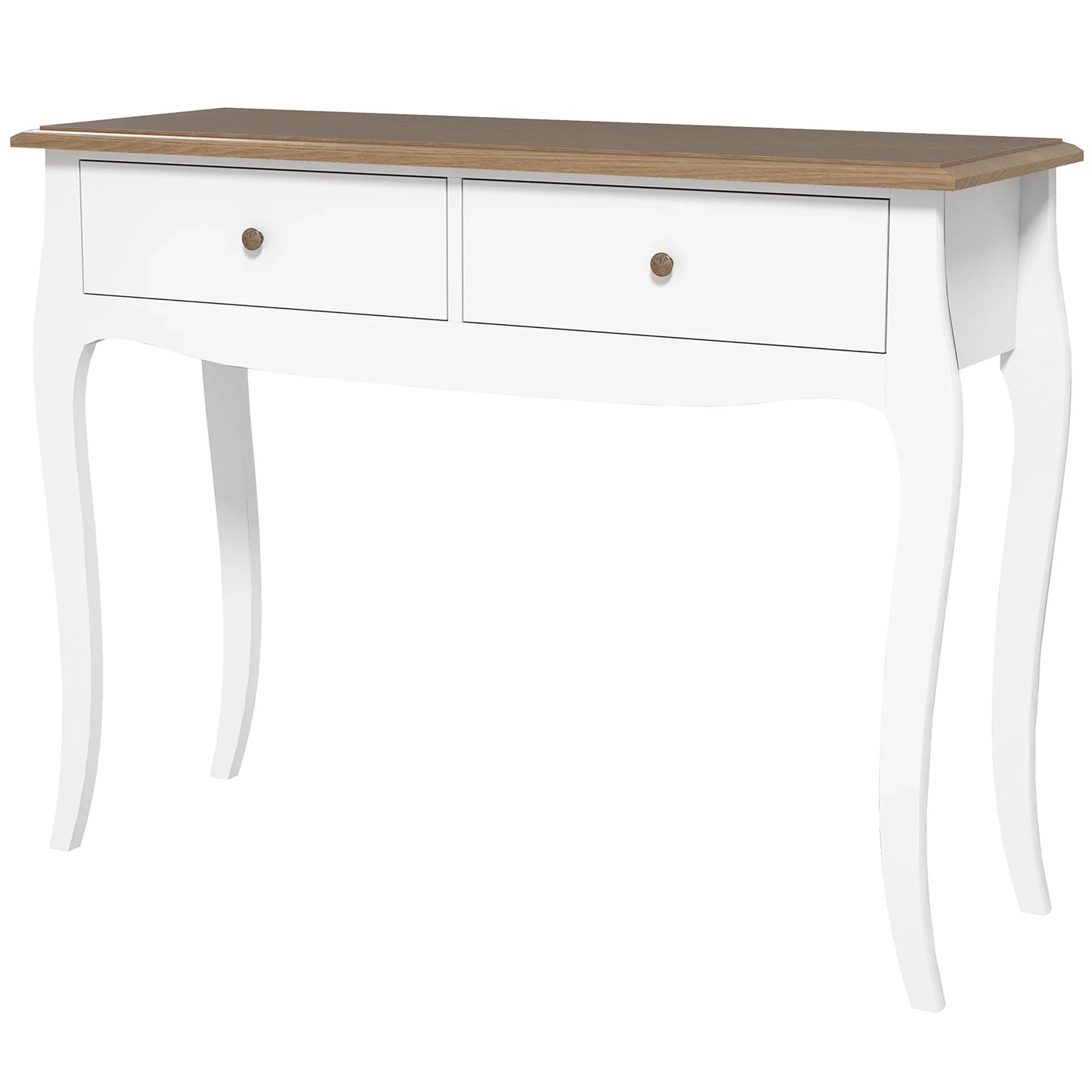 HOMCOM Konsolentisch Flurtisch mit 2 Schubladen im französischen Stil für Flur Schlafzimmer Wohnzimmer 100x35x76,5 cm Weiß und Dunkelbraun