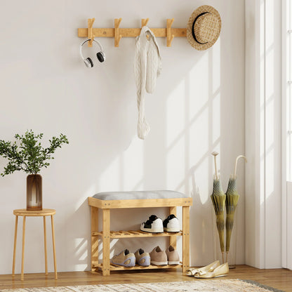 HOMCOM Shoe Storage Bench with Shoe Cabinet, 2 Shelves and Integrated Grey Cushion, made of Bamboo