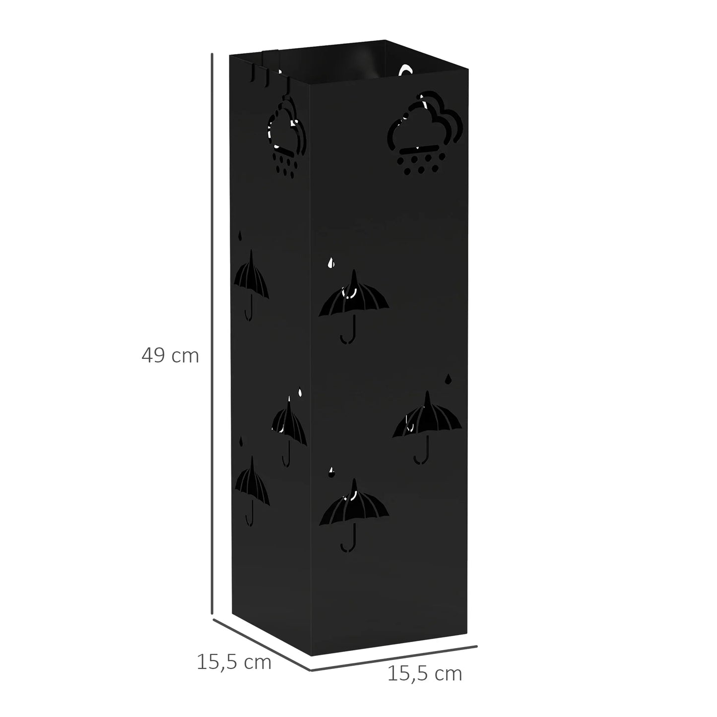 HOMCOM Regenschirmständer mit 4 Haken, abnehmbare Wasserauffangschale, dekorativer Regenschirmhalter für Sonnenschirme, Regentage & Gehstöcke, Stahl 15,5 x 15,5 x 49 cm Schwarz
