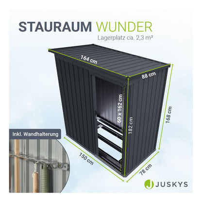 Juskys Metall Geräteschuppen  – Dunkelgrau, wetterfest mit Fundamentrahmen, Schiebetür & abschließbar - für Garten & Aufbewahrung