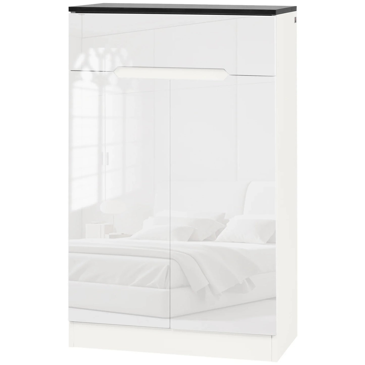 HOMCOM Slim Shoe Cabinet for up to 12 Pairs of Shoes for Entrances and Hallways with 3 Adjustable Shelves and Drawer made of Glossy Particle Board, 60x32x100 cm