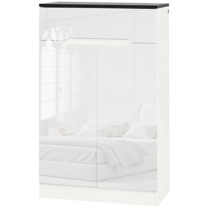 HOMCOM Slim Shoe Cabinet for up to 12 Pairs of Shoes for Entrances and Hallways with 3 Adjustable Shelves and Drawer made of Glossy Particle Board, 60x32x100 cm