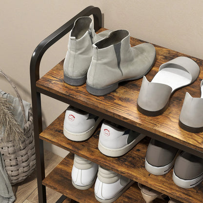 HOMCOM Shoe Rack with 4 Tiers, Shoe Shelf with Handle, Shoe Stand for 11 Pairs of Shoes, Space-Saving Shoe Storage, Shoe Organizer for Entryway, Hallway, Rustic Brown
