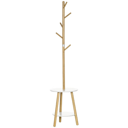 HOMCOM 2-in-1 Bambus Kleiderständer Baum mit 2 Ablagen und 5 Haken für Kleidung und Taschen, Aluminiumrahmen für Eingangsbereich und Schlafzimmer, 39,5x39,5x171 cm Natur