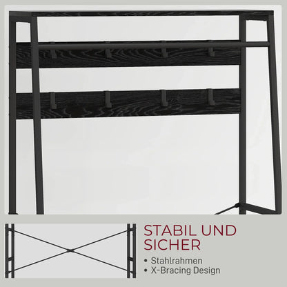 HOMCOM Coat Rack, Clothes Rail with Shoe Rack, 2 Fabric Drawers, Wardrobe with 8 Hooks, Shelf, Coat Rack with Anti-Tip Protection, for Hallway, Corridor, Bedroom, Black