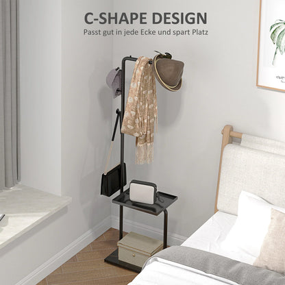 HOMCOM Garderobenständer, Kleiderständer mit Ablagen und Haken, Jackenständer, moderne Garderobe für Kleidung, Hut, Tasche, für Flur, Wohnzimmer, Schwarz