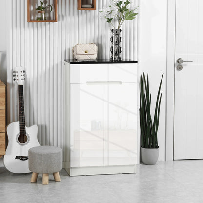 HOMCOM Slim Shoe Cabinet for up to 12 Pairs of Shoes for Entrances and Hallways with 3 Adjustable Shelves and Drawer made of Glossy Particle Board, 60x32x100 cm