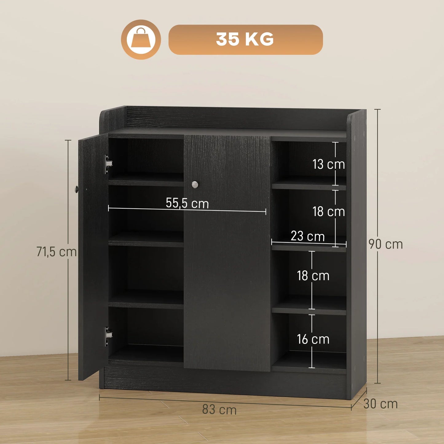 HOMCOM Schuhschrank mit 2 Türen – Schlanker Schuhregal mit einstellbaren Regalen für 12 Paar Schuhe für Flur und Eingangsbereich 83x30x90 cm Schwarz